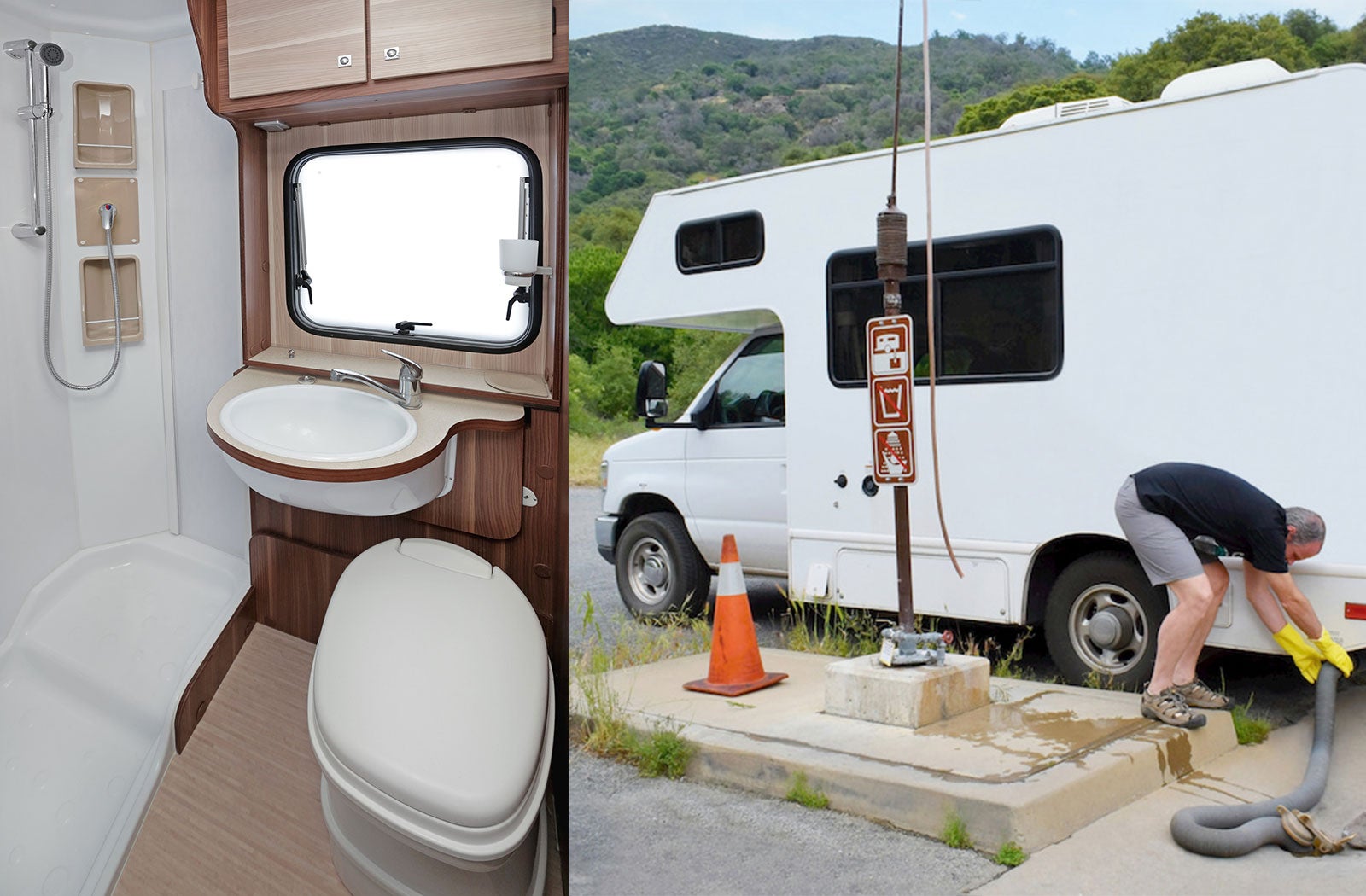 Portable RV/camper toilet and holding tank setup in Walla Walla, Washington