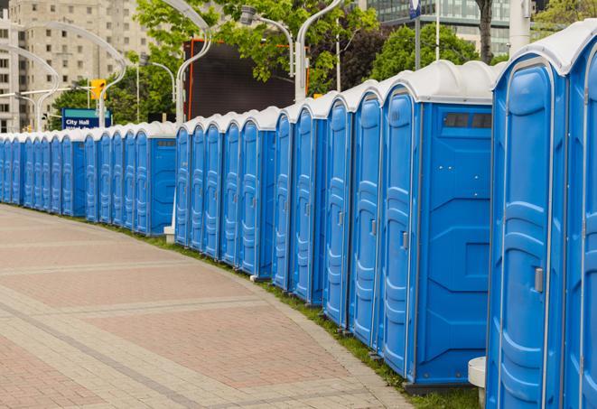 Seasonal porta potty units set up at a Walla Walla, Washington venue